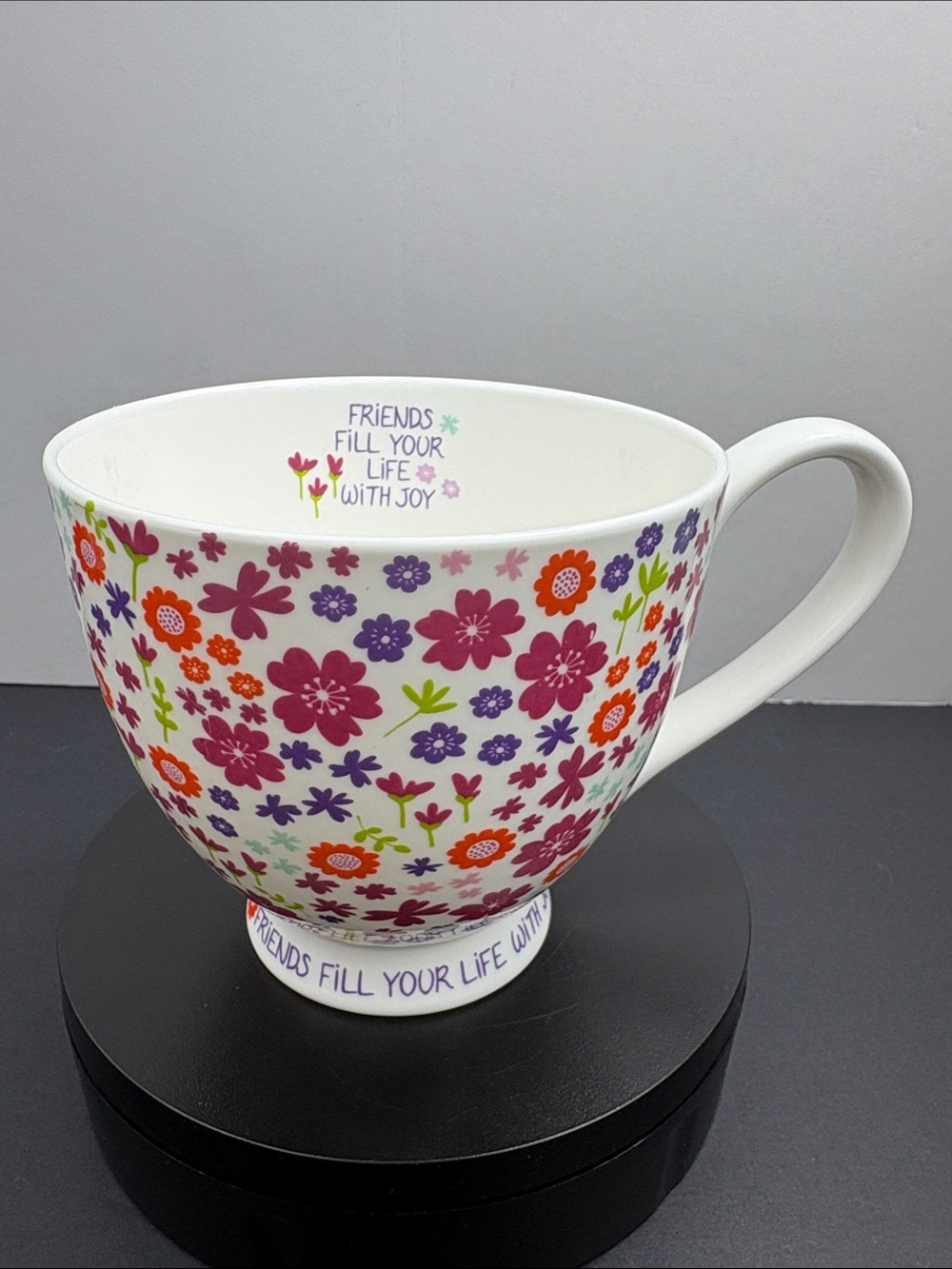 Portobello by Design Floral Footed Mug Cup “Friends Fill Your Life With Joy”